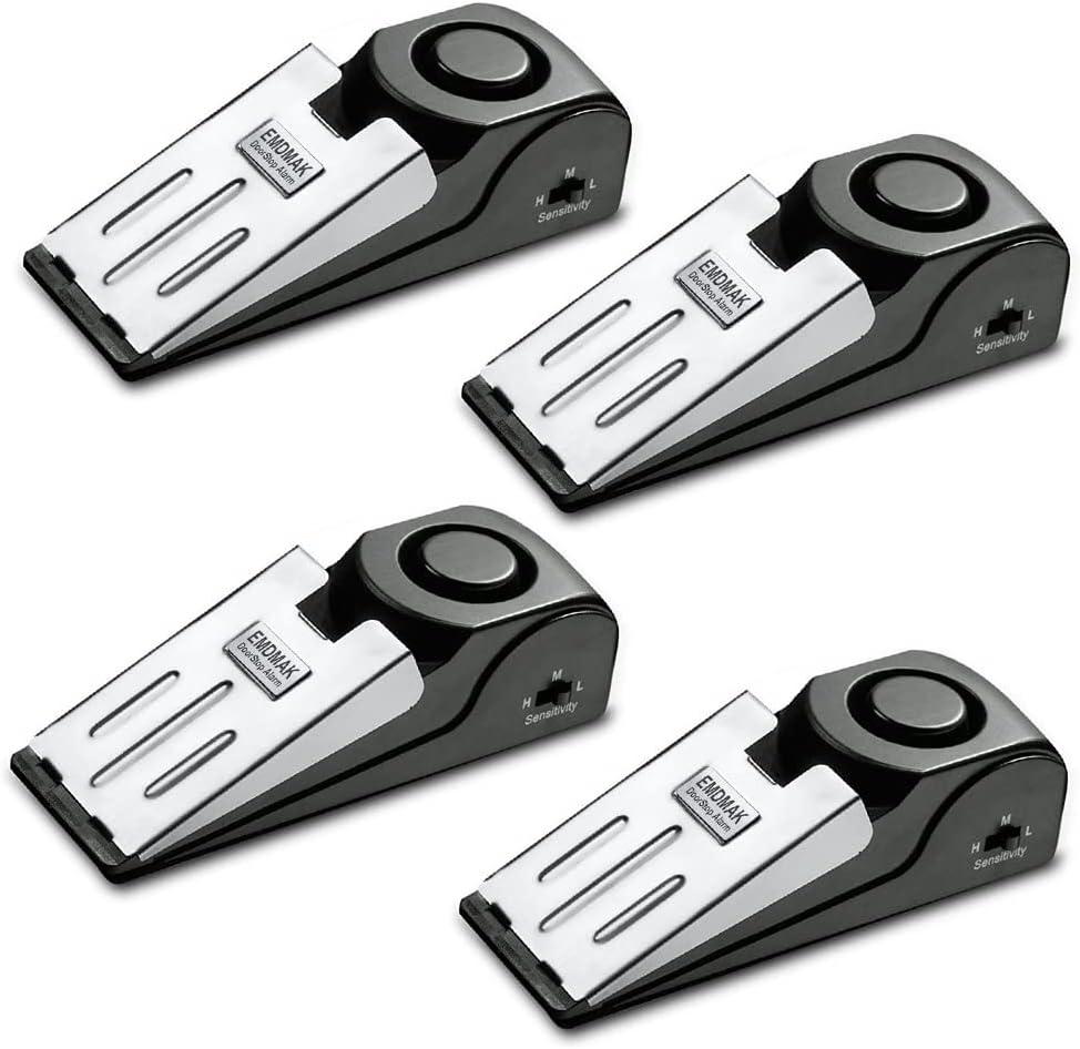 EMDMAK Door Stop Alarm with 120DB Siren Door Stop for Home & Travel (Black) (Pack of 4)