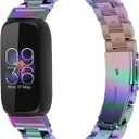 Stainless Steel Band Compatible with Fitbit Inspire 3, Adjustable Metal Watch Bands BraceletsWristband Replacement for Women Men(Colourful)