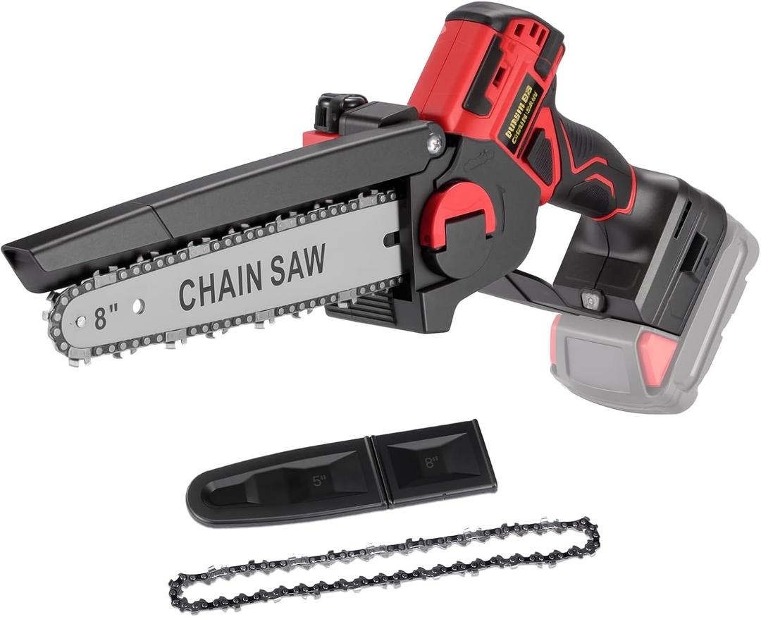 Mini Chainsaw for Milwaukee 18V Battery, Auto-Oiler, 8-Inch Brushless Cordless Pruning Chainsaw, 4000RPM for Wood Cutting, Tree Trimming (Battery Not Included) (Red)
