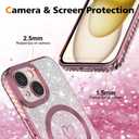 for iPhone 15 Plus case, Compatible with MagSafe, Luxury Plating Heart Pattern Design, Full Camera Lens Protector Soft TPU Protective Phone Case for Women Girls 6.7" (Pink)