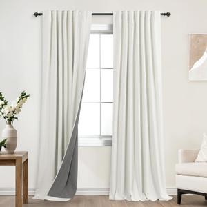 KOUFALL Ivory Blackout Curtains 90 Inches Long,Linen Back Tab Black Out Pleated Antique Curtains for Living Room Bedroom 52 x 90 Inch Length 2 Panel Set
