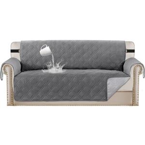 Turquoize 100% Waterproof Couch Covers for Pets Grey Sofa Cover for 3 Cushion Couch, Non-Slip Sofa Slipcover with Elastic Straps Sofa Protector Furniture Cover for Dogs, Sofa 68", Gray