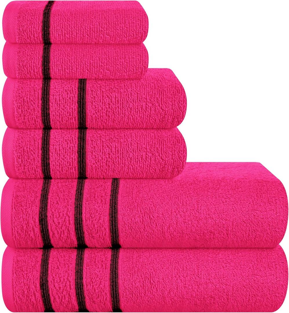 MyOwn Ultra Soft 6 Pack Cotton Towel Set, Contains 2 Bath Towels 28x55 inch, 2 Hand Towels 16x24 inch & 2 Wash Coths 12x12 inch, Ideal Everyday use, Compact & Lightweight - Hot Pink, 71654