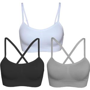 AKAMC Women's Cross Back Sport Bras,Adjustable Straps Padded Criss Cross Cropped Bras for Yoga Workout Fitness (Large, 3pack-yq-hbb)
