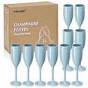 XUWAIDSGN Acrylic Champagne Flutes Toasting Glasses Unbreakable Mimosa Bar Reusable Wine Glasses Vintage Champagne Flutes Stemmed Drinking Cups 5.4 OZ for Christmas Birthday (10, Blue)