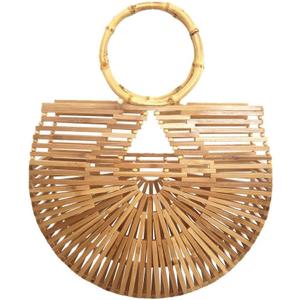 Women's Top Handle Bamboo Handbag Summer Beach Large Tote Bag (Natural)