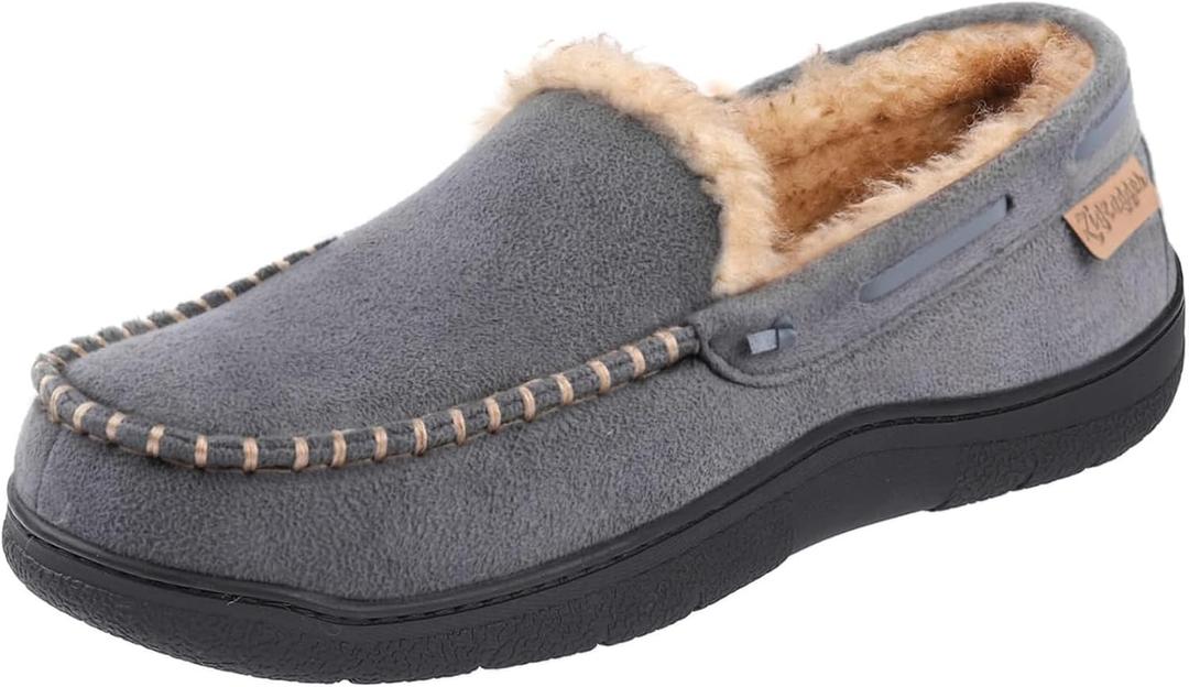 Zigzagger Men's Moccasin Slippers Memory Foam House Shoes, Indoor and Outdoor Warm Loafer Slippers (10, Grey)