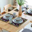 Mardi Gras Placemats Set of 4 18x12 Inch Carnival Fleur De Lis and Masks Linen Place Mat Heat-Resistant Washable Wipeable Table Mat for Party Kitchen Dining Home Decor