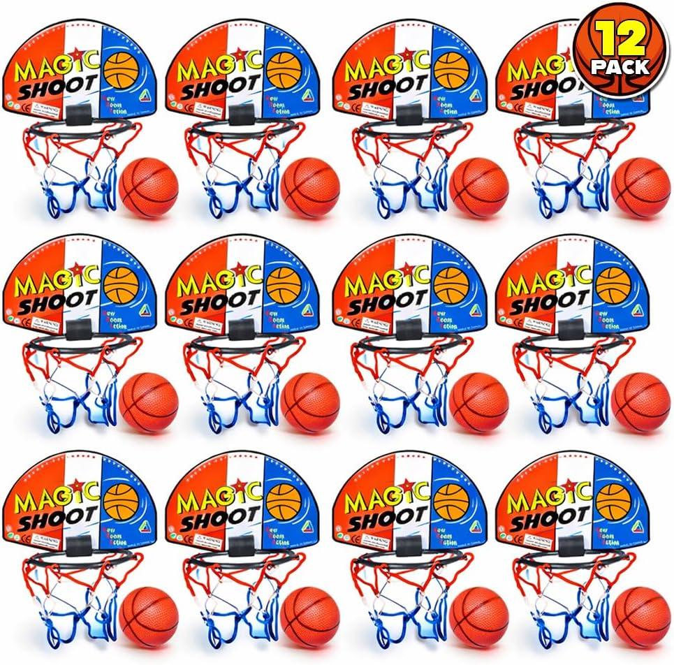 ArtCreativity Mini Basketball Game (12 Sets) Each Set Includes 1 Mini Ball, 1 Back Board Net, & Mounting Tape, Indoor Basketball Hoop for Kids, Basketball Party Favors, Best Gift for Boys and Girls