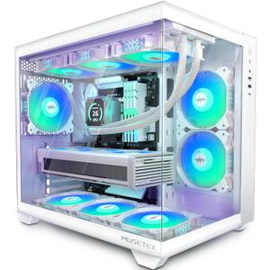 MUSETEX ATX PC Case, 6 PWM ARGB Fans Pre-Installed, 360MM RAD Support, Type-C Gaming PC Case, 270 Full View Tempered Glass Mid Tower, Pure White ATX Computer Case,Y6