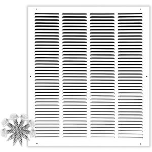 HVAC Premium 16'' x 20'' [Duct Opening] Flat Stamped Steel Return Air Grille - Sidewall and Ceiling - HVAC Vent Duct Cover - White [Outer Dimensions: 17.75''w X 21.75''h]