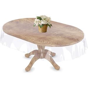 Clear Table Cover Protector - Oval Clear 60x 90 Inch Plastic Tablecloth Vinyl Transparent Kitchen Waterproof Dining Desk Protector