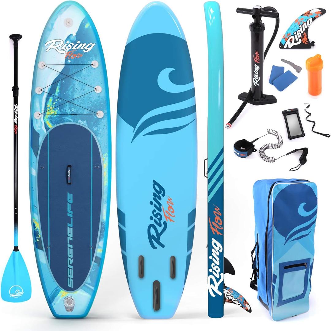 SereneLife Stand Up Inflatable Paddle Board with Premium SUP Accessories  Wide Stable Design with Non-Slip EVA Deck Pad for Adults and Youth of All Skill Levels (Blue)