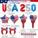 45Pcs 4th of July Decorations, Patriotic Red White Blue Party Set | USA bunting, paper fans, star streamers, swirls, 250 foil balloons and handheld cheering accents