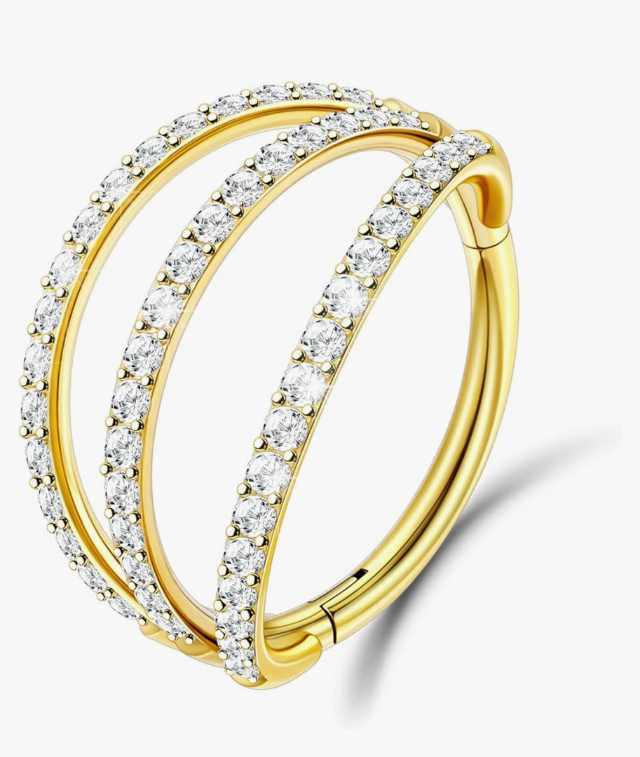 1PC Nose Ring Hoop G23 Titanium CZ Helix Rook Conch Cartilage Daith Tragus Earrings Hinged Segment Nostril Piercing Septum Clicker 18G 16G Silver Gold Lip Ring 8mm 10mm 12mm
