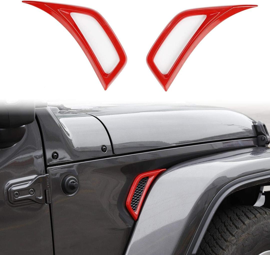 Voodonala Side Air Conditioning Vent Cover Trim Fit for 2018-2026+ Jeep Wrangler JL JLU Gladiator JT 4xe, Exterior Side Fender Air Vent Decoration, ABS Red