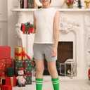 Haloumoning 3 Pairs Boys Soccer Athletic Socks Kids Striped Football Knee High Uniform Sports Tube Socks 4-15 Years (Green, S)