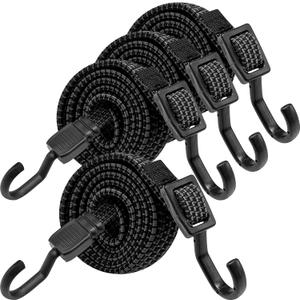 Bungee Cords with Hooks Heavy Duty, Flat Adjustable Bungee Cords with Hooks 40 Inch, Rubber Black Bungee Straps with Buckle Hooks for Outdoor, Camping, Tarps, Bike Rack, Tent, Truck, 4 Pack