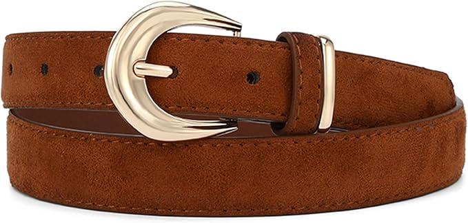 Earnda Women Suede Belt for Jeans Pants, Lady Casual Waist Belts, Brown M