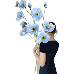Artificial Poppy Flowers,6PCS Blue Silk Poppy Flower 41.3in Fake Poppies Long Stem Flowers for Wedding Party Office Home Decor(Light Blue)