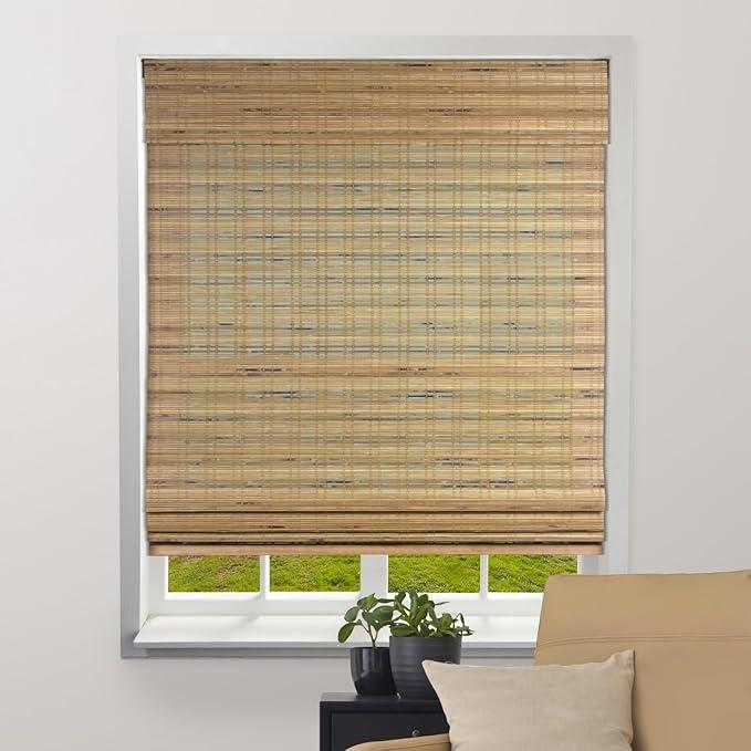 Sheer Bamboo Roman Shades with Valance - Tuscan, 30" W x 74" H - Light Filtering Cordless Blinds for Interior Windows - Real Natural Bamboo Material - Mounting Hardware Included