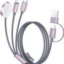 Temdan for Travel Essentials,3 in 2 USB C Cable for Apple Watch Charger/for iPhone 17 Charger,Multi Charging Cable Cord,Vacation Camping Essentials,Portable Designed for iWatch &for iPhone 16-12-4FT (Grey)