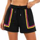 SOFIA'S CHOICE Women Sweat Shorts Athletic High Waisted Drawstring Wide Leg Summer Shorts Black Small (Black, S)