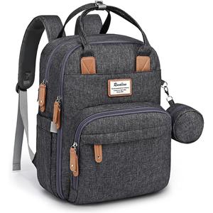 RUVALINO Diaper Bag Backpack, Multifunction Travel Pack Maternity Baby Changing Bags, Large Capacity, Waterproof, Gray