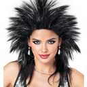 Spooktacular Creations Halloween Black Spiked Rock in Roll Wig with Earrings and Necklace,80s Diva Wig Women Rockstar for Adult Big Spiky Hair Black Rock Star Costume Cosplay Dress-up Party Accessory