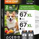 67XL Black Ink Cartridge 67 | Compatible for HP Ink 67 XL HP67XL Black | for HP DeskJet 2855e 2827e 4255e 4277e 2800 2700 2755 2755e 4155 4155e Envy 6400 6400e 6055 6055e 6052e 6455e 6458e (2-Black)