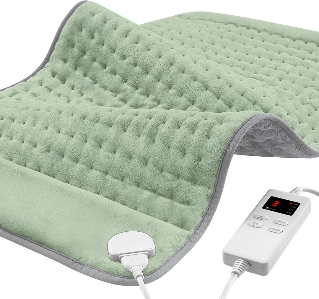 12"x24" Heating Pad for Back Pain Cramps Relief, Full Body Heating Pads Christmas Gift for Women Mom Dad, Heating Pad with 6 Heat Settings 4 Timer Machine Washable (Green)