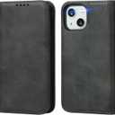 for iPhone 15 Plus Wallet Case with Card Holder for Women Men PU Leather Flip Folio Credit Card Slots Stand Shockproof Phone Cover-Black