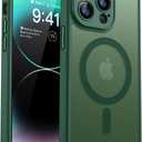 CANSHN Magnetic Compatible with iPhone 14 Pro Case, Upgraded [Full Camera Protection] [Compatible with Magsafe] [Translucent Matte] Shockproof Protective Phone Case Cover 6.1 Inch - Deep Green