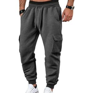 Mens Sweatpants Waffle Knit Pants Elastic Waist Drawstring Jogger Sweatpants with Pockets (Gray, M)