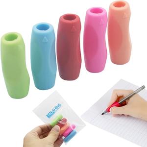 Silicone Pen Grips Set, Pure Color Pencil Grips Ambidextrous Writing Aid for Children Adults, Flexable Soft Comfortable Corrective Finger Tool for Students, 5 Pack