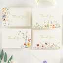 Crisky Thank You Cards 4 Assortment, Gold Foil Watercolor WildFlowers (50 Cards with Envelopes for Birthday, Baby Shower, Bridal Shower, Wedding, All Occasion) (50 PCS)