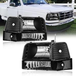 Headlights Compatible with 1992-1996 Ford F150 F250 F350 &1992-1996 Ford Bronco Replacements Headlamp Clear Reflector Black Housing