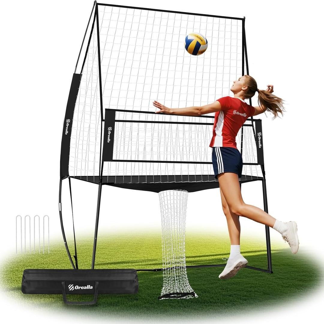 Volleyball Training Equipment, Volleyball Practice Net Station Freely Adjustable Height of Front Net, Volleyball Training Station Indoor Outdoor Backyard Hitting Serving Passing Practice (Black)