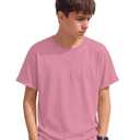 YooAurvox Boys Shirts Short Sleeve Summer Tops Kids Crew Neck Loose Casual Basic Tees for Boys 5-14 Years(Pink,5-6 Years)