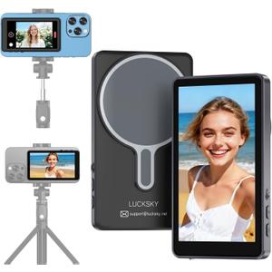 Vlog Selfie Monitor Screen, Vlog Magnetic 4K 60fps Video Recording for iPhone & Android, Wireless Screen Mirroring with Remote Control, Content Creator Essentials, Live Stream & TikTok (Black)