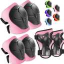Wemfg Kids Protective Gear Set Knee Pads for Kids 3-14 Years Toddler Knee and Elbow Pads with Wrist Guards 3 in 1 for Skating Cycling Bike Rollerblading Scooter (Pink-Lightpink)