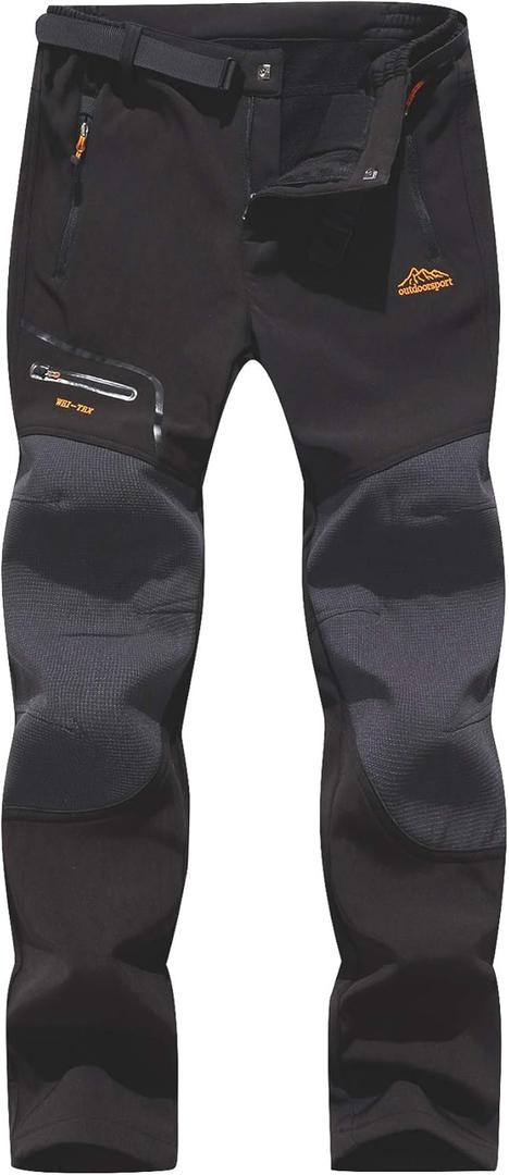 BenBoy Men's Snow Ski Outdoor Waterproof Windproof Fleece Cargo Hiking Pants (Large, Black)