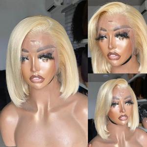 Munx 13x6 Deep Part Blonde Bob Lace Wigs for Black Women HD Transparent 613 Colored Human Hair Lace Front Wigs Thick 180% Density Glueless Bob Human Hair Wigs Pre Plucked Frontal Wig Human Hair 10