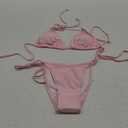 ATENGNES Women's 2 Piece Swimsuit Halter String Bikini Adjustable Bathing Suit with Padded Light Pink S