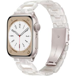 Light Apple Watch Band -D-shaped Design Resin iWatch Bands Starlight, Apple Watch Bands for Women Men, Compatible with Apple Watch Ultra 2 1 Series 11 10 9 8 7 SE 6 5 4 3(Pearl White,38mm/40mm/41mm/42mm(Series 11 10))