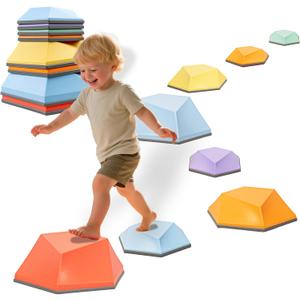 Kids Stepping Stones – 8 Piece Balance Blocks Set for Toddlers, Multicolor Balance Beam Path for Obstacle Course Play, Promotes Coordination & Motor Skills