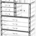 Acrylic Clear Makeup Organizer Countertop,Stackable Skincare Organizer for Vanity With 11 Drawer,Large Plastic Desk Accessories Organization,Bathroom Cosmetic Organizer Countertop for Beauty,Skin Care (11 Drawers-Set of 4)