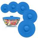 Silicone Bowl Lids Blue Set of 5 Reusable Suction Seal Covers for Bowls, Pots, Cups