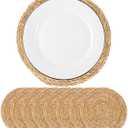 Round Woven Placemats - Boho Rattan Placemats Natural Water Hyacinth Placemat, Farmhouse Weave Place Mats, Rustic Braided Wicker Table Mats for Dining Table, Home, Wedding (12 inch Set of 8)