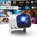 4K Projector with Wifi and Bluetooth, 1080P Native Mini Projector Portable, Compatibile with TV Stick/Memory Stick/Laptop, Smart Home Outdoor Projector-White